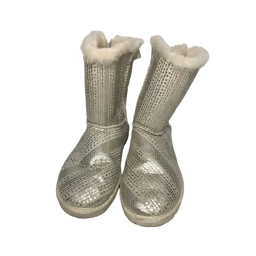 UGG Limited Edition Bailey Bow Boots Silver With Crystal Like‎ Gems Women's Sz 5